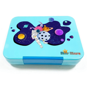 Starmarz Bento Glitter Lunch Box – 4-6 Compartments, 3 Sandwich Cutters, 2 Fruit Pickers, 1195Ml, Detachable Tray, Blue