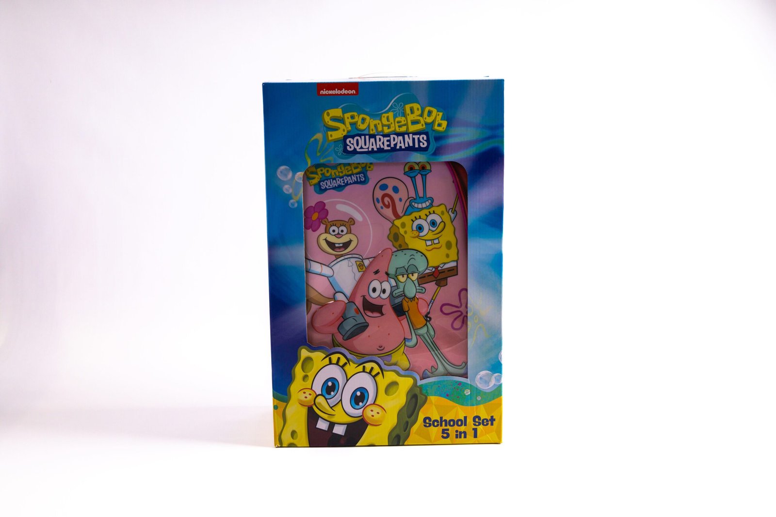 مجموعة حقيبة مدرسية بعجلات سبونج بوب مقاس 18 بوصة مع حقيبة غداء، وحافظة أقلام، وزجاجة ماء، وصندوق غداء - متعددة الألوان