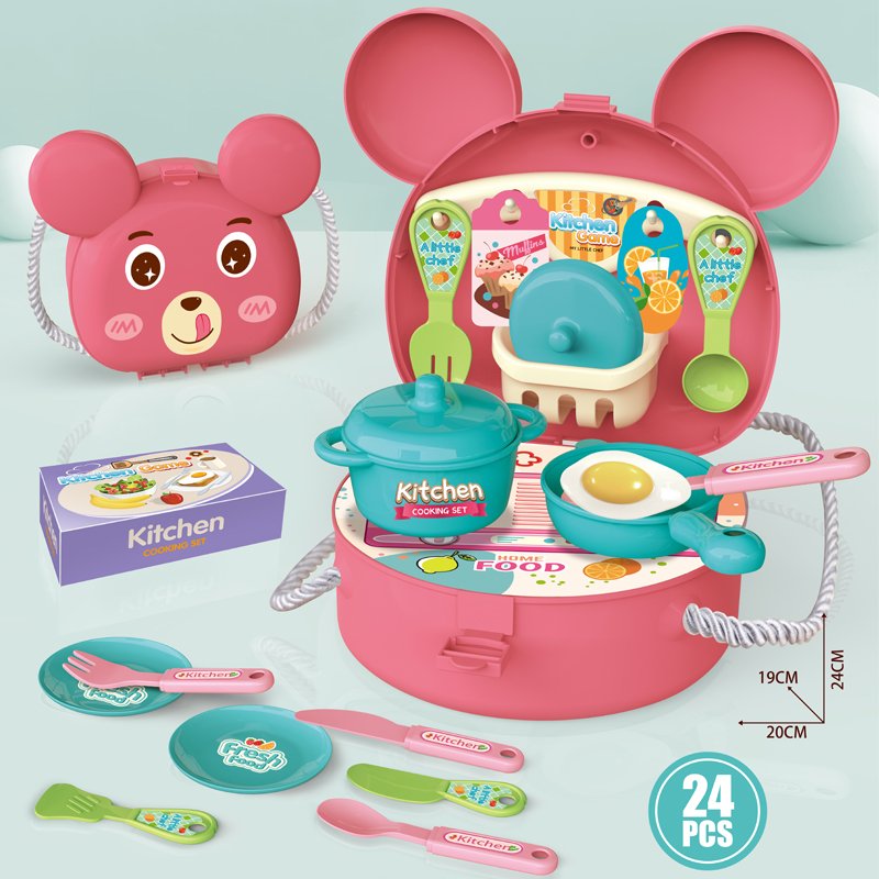 Kikibebe Kitchen Backpack Set – 24 Pieces, High-Quality Polypropylene Material – Pink