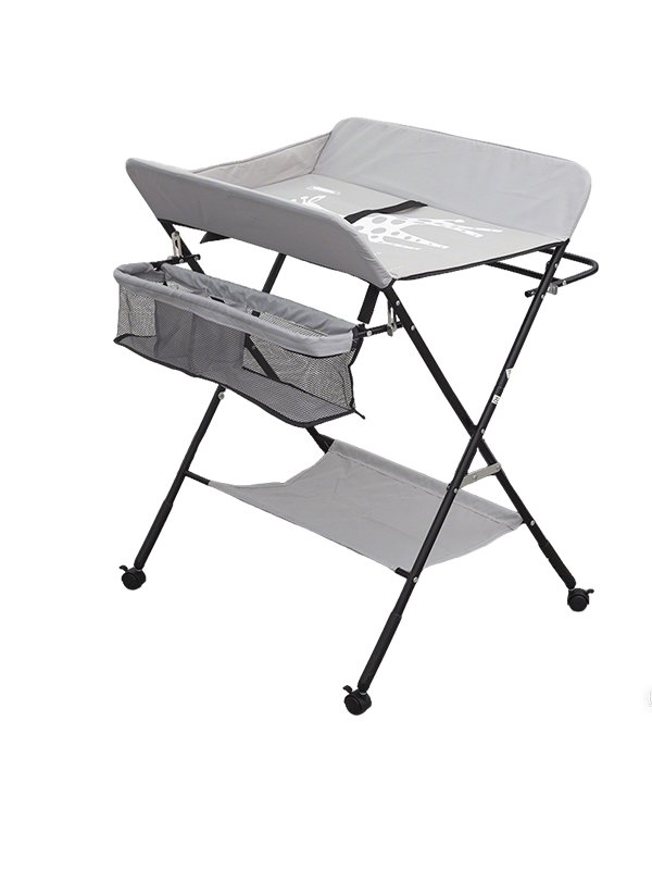 Kikibebe Babycare Diaper Changing Table With Wheels – 5-Level Height Adjustable Infant Care Station With Storage Shelf – Grey