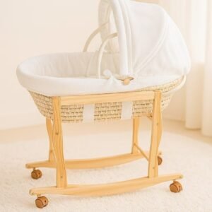Kikibebe Wooden Moses Basket With Stand And Wheels – Wood