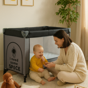 Kikibebe Portable Multi-Functional Foldable Baby Crib & Playpen - Lightweight, Single Layer Design-Black