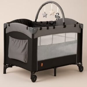 Kikibebe Expandable Convertible Bedside Crib With Playpen & Rocking Glider - Black