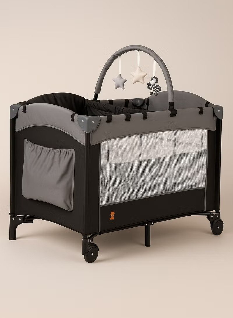 Kikibebe Expandable Convertible Bedside Crib With Playpen & Rocking Glider - Black