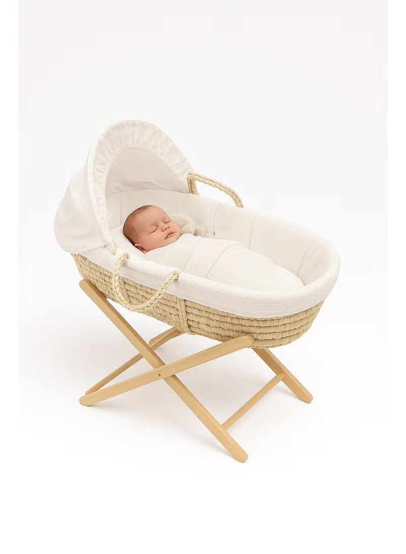 Kikibebe Wooden Fun Moment Moses Basket With Foldable Stand – Wood