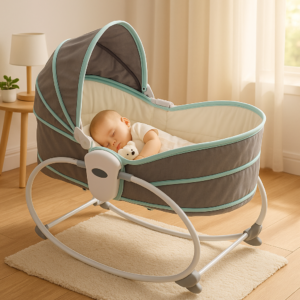 kikibebe-5-in-1-cozy-rocker-bassinet-adjustable-gray-baby-rocker-play-table-study-desk-with-360-rotating-seat-music-toys-grey