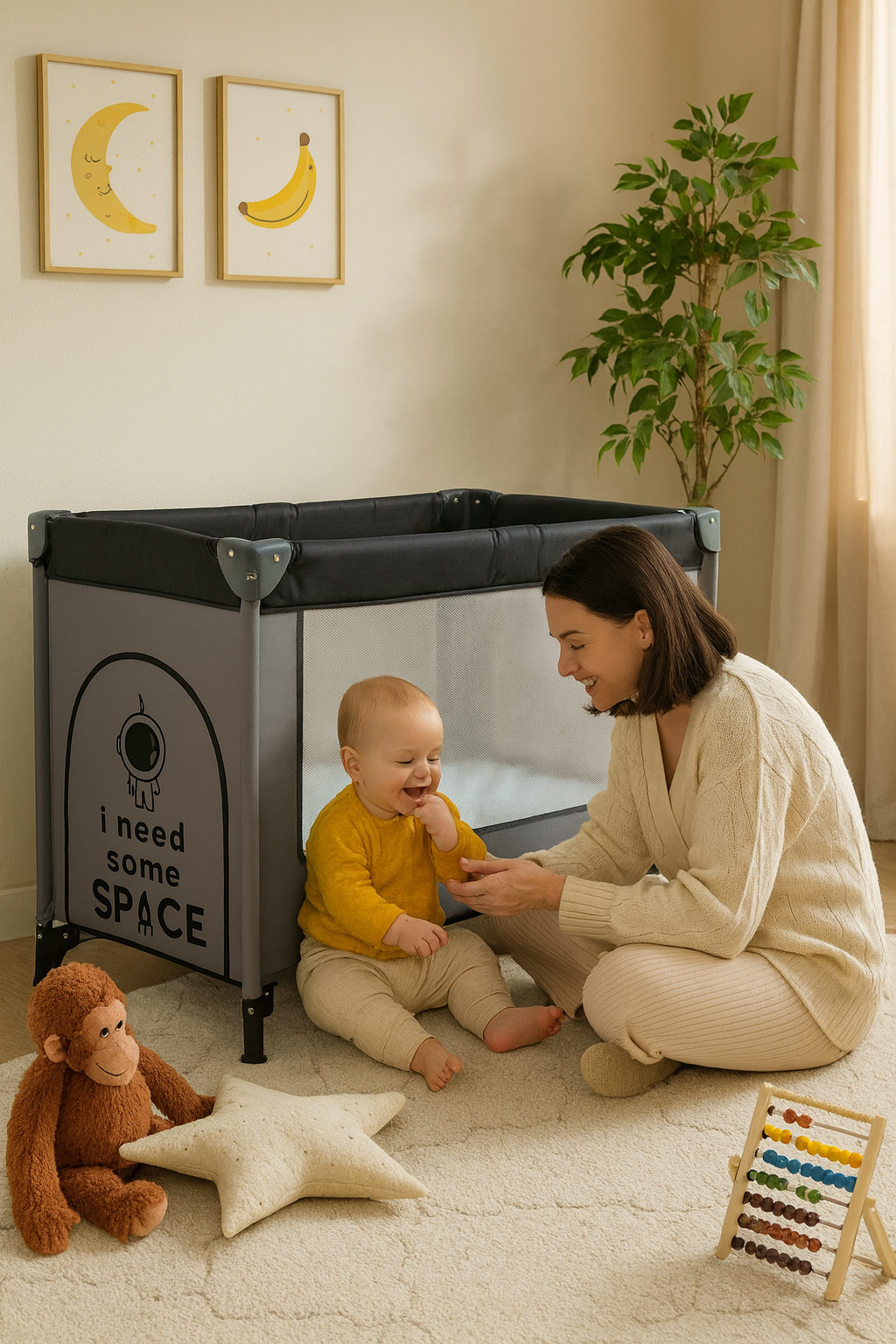 Kikibebe Portable Multi-Functional Foldable Baby Crib & Playpen - Lightweight, Single Layer Design-Black 1 kikibebe-portable-multi-functional-foldable-baby-crib-playpen-lightweight-single-layer-design-black