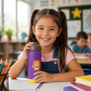 زجاجة ماء معزولة من الفولاذ المقاوم للصدأ من كوكوبي، مانعة للتسرب، عديمة الرائحة، بمقبض ناعم، سعة 500 مل، مناسبة للأطفال من عمر 3 سنوات فما فوق - لون بنفسجي