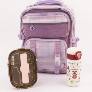 COCOBEE 15-Inch Kids Backpack with Adjustable Straps & Side Bottle Pocket – Purple +  Kids Oval Lunch Box +  Stainless Steel Water Bottle – Leakproof, 500ml