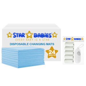 STAR BABiES - Combo Pack Of 2- Disposable Changing Mat Pack Of 24 With Scented Bag (5 Pcs W/Dispenser) - Blue/White