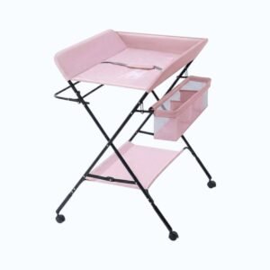 Portable Baby Changing Table with Storage Organizer & Wheels – Pink