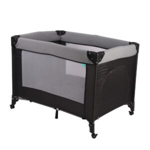 MOON Kidora Easy-Fold Playpen with Wheels, Storage & Edge Protection-Black