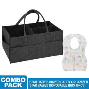 STAR BABiES - Caddy Diaper Bag with Disposable Bibs - 10pcs - Grey/Black