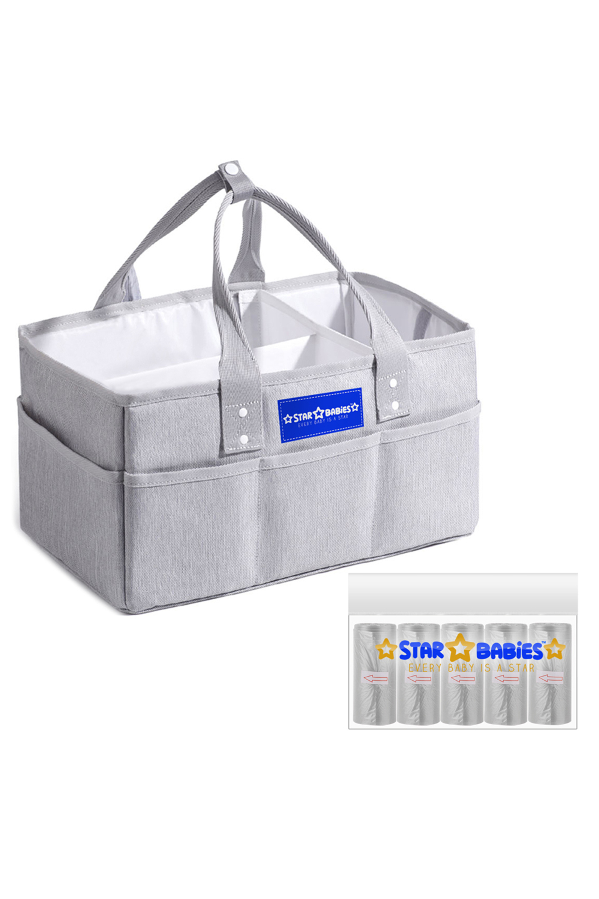 STAR BABiES - Caddy Diaper Bag Organizer with Scented Bag 5pcs - Grey/White 1 STAR BABiES - Caddy Diaper Bag Organizer with Scented Bag 5pcs - Grey/White