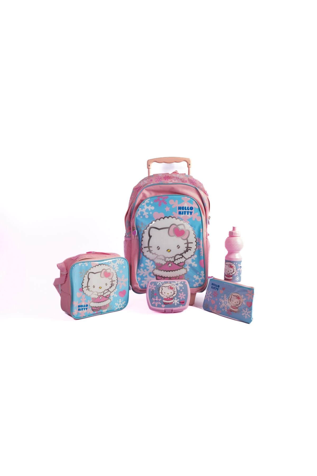 Hello Kitty 5-In-1 School Trolley Set With Lunch Bag, Pencil Case, Water Bottle, And Lunch Box – Pink 1 Hello Kitty 5-In-1 School Trolley Set With Lunch Bag, Pencil Case, Water Bottle, And Lunch Box – Pink