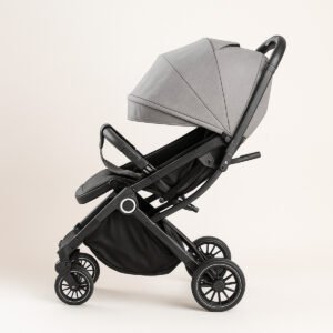 KIKIBEBE Lightweight Cabin Travel Stroller – Baby Toddler Pushchair with Trolley Handle, Waterproof – Grey