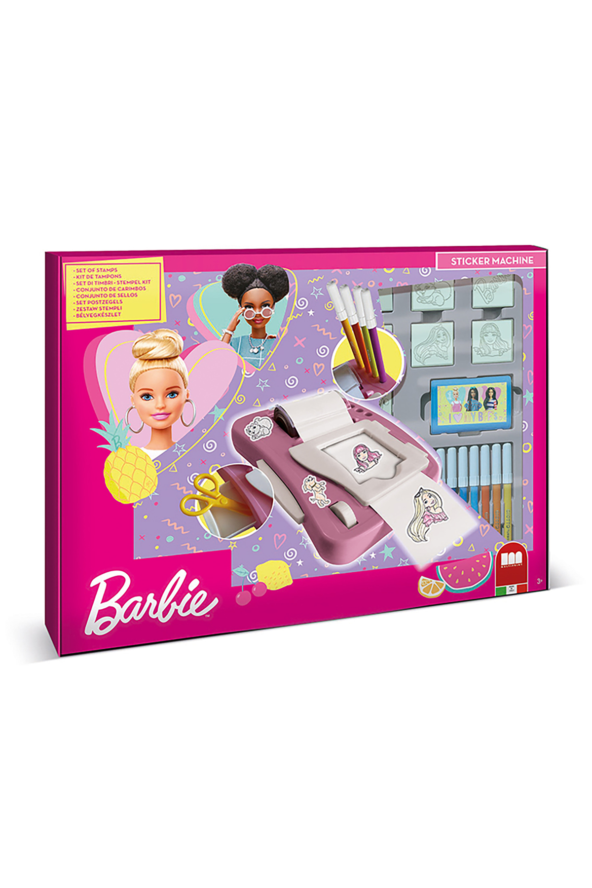 Multiprint Barbie Sticker Machine – DIY Sticker Maker Set with 12 Markers, 7 Stampers, Ink Pad, Scissors & Album – Creative Craft Kit for Girls 1 Multiprint Barbie Sticker Machine – DIY Sticker Maker Set with 12 Markers, 7 Stampers, Ink Pad, Scissors & Album – Creative Craft Kit for Girls