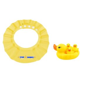 STAR BABiES Adjustable Shower Cap + Rubber Duck Toy (4pcs set) - Yellow