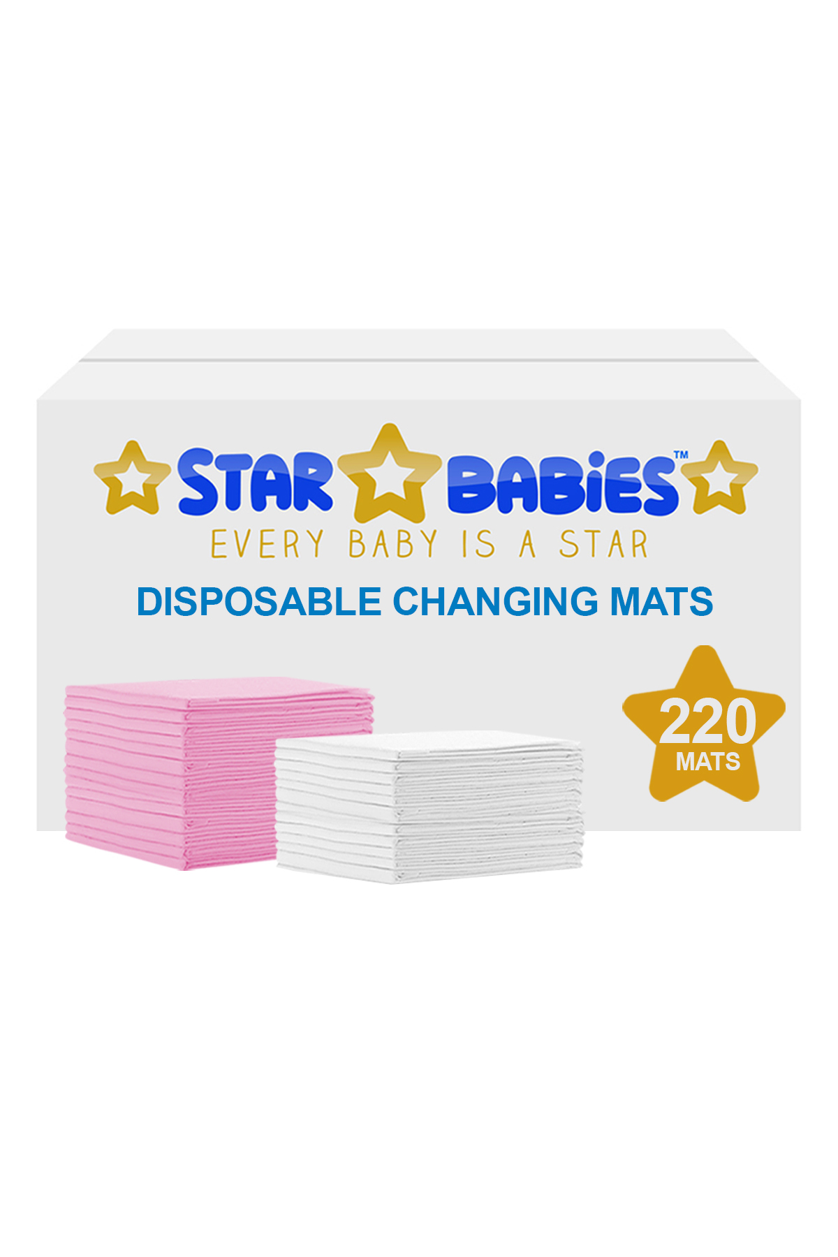 STAR BABiES - Disposable Changing mats (45x60cm) Large, Pack of 220 Assorted 1 STAR BABiES - Disposable Changing mats (45x60cm) Large, Pack of 220 Assorted