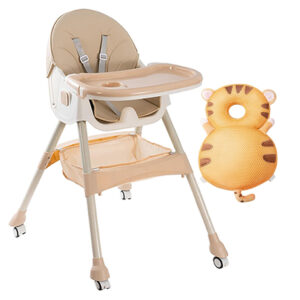 STAR BABiES - Foldable High Chair & Baby Head Support Cushion Set - Beige/Brown - 2 Pcs
