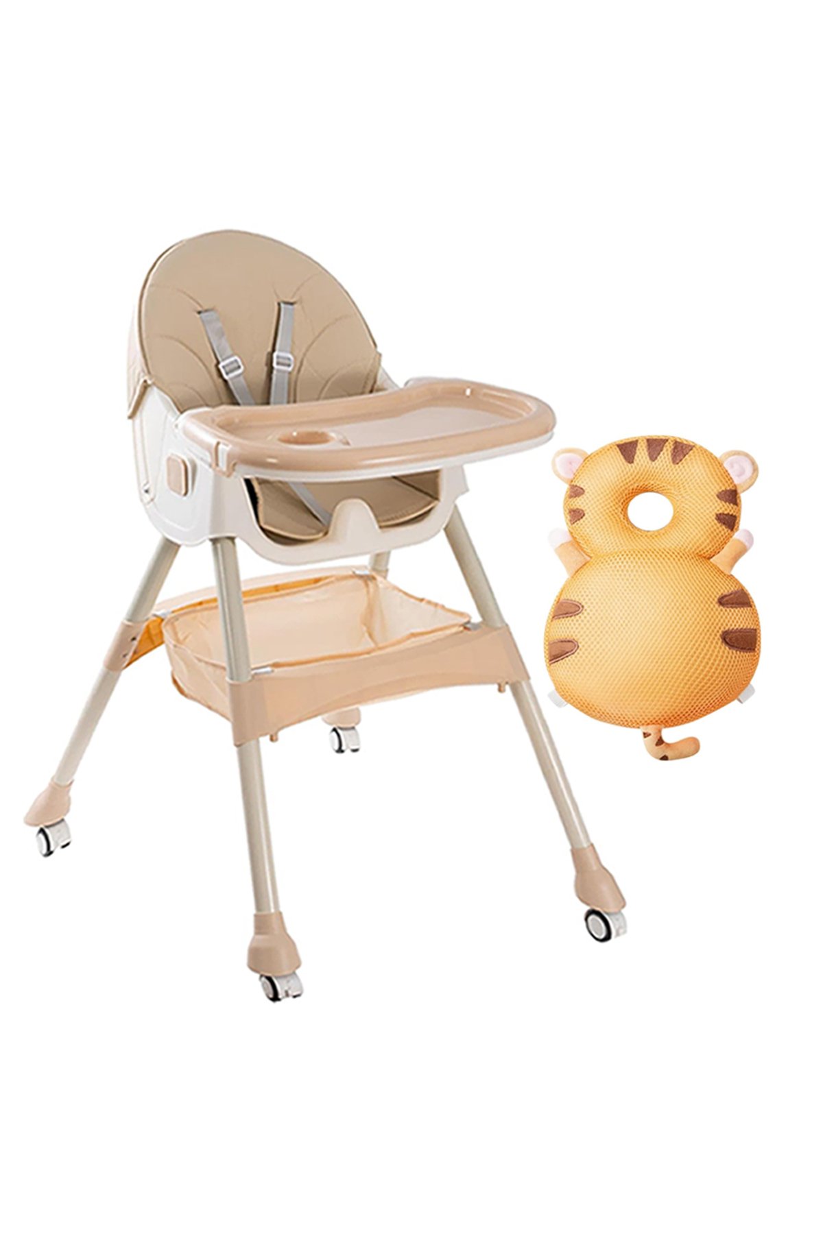STAR BABiES - Foldable High Chair & Baby Head Support Cushion Set - Beige/Brown - 2 Pcs 1 STAR BABiES - Foldable High Chair & Baby Head Support Cushion Set - Beige/Brown - 2 Pcs