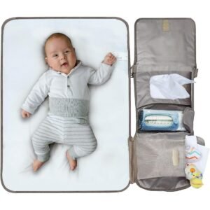 MOON Portable Diaper Changing Station -Waterproof Foldable Baby Travel Changing Bag kit -Beige