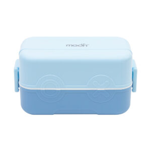 MOON Fiesta Kids Two-Tier Bento Lunch Box – BPA-Free, Leakproof, Stackable with Spoon & Seasoning Box – Blue