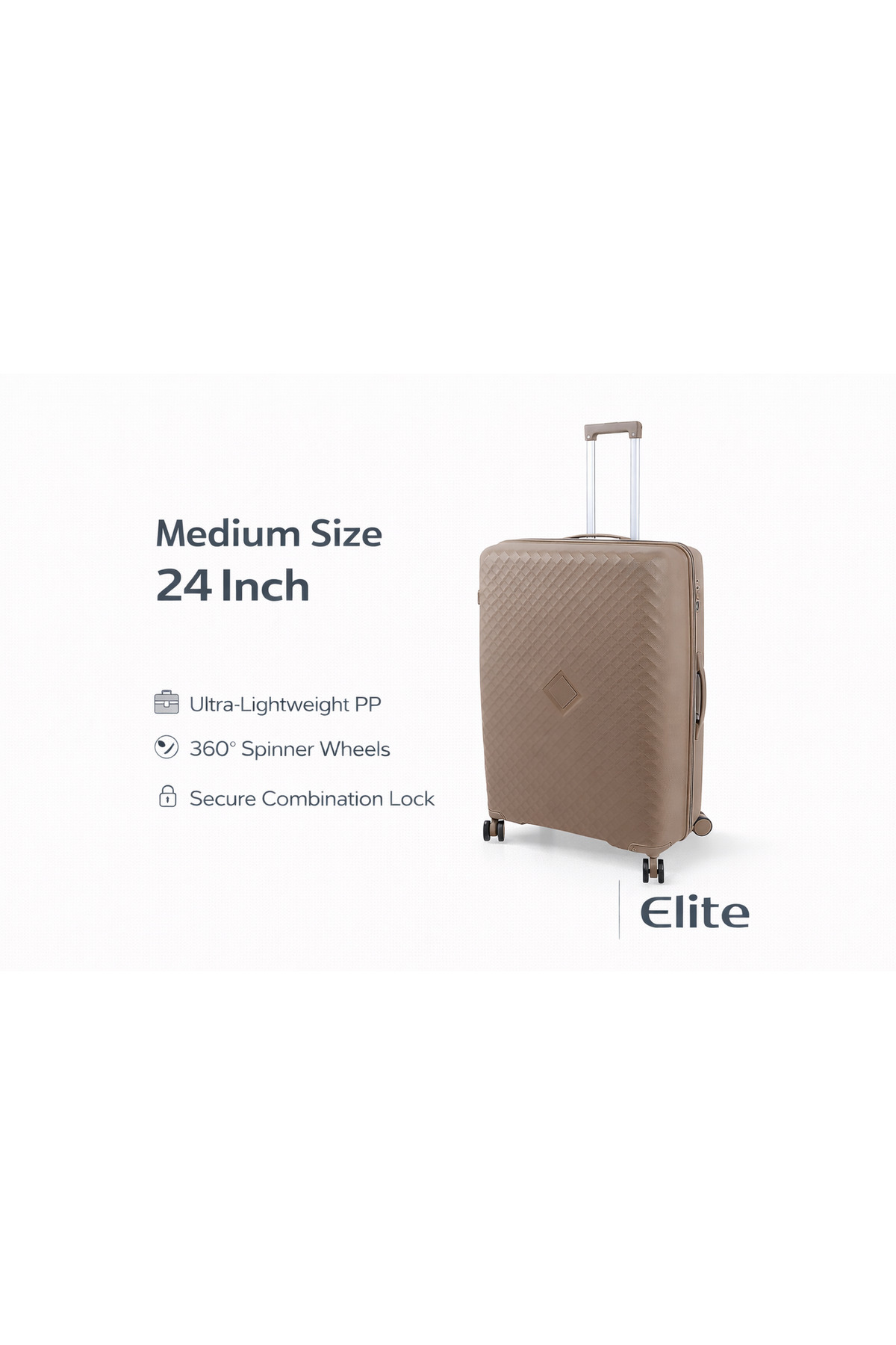 ELITE- Premium Hard-Shell Luggage 24 inch – Lightweight Spinner Suitcase – Beige Gold 1 ELITE- Premium Hard-Shell Luggage 24 inch – Lightweight Spinner Suitcase – Beige Gold