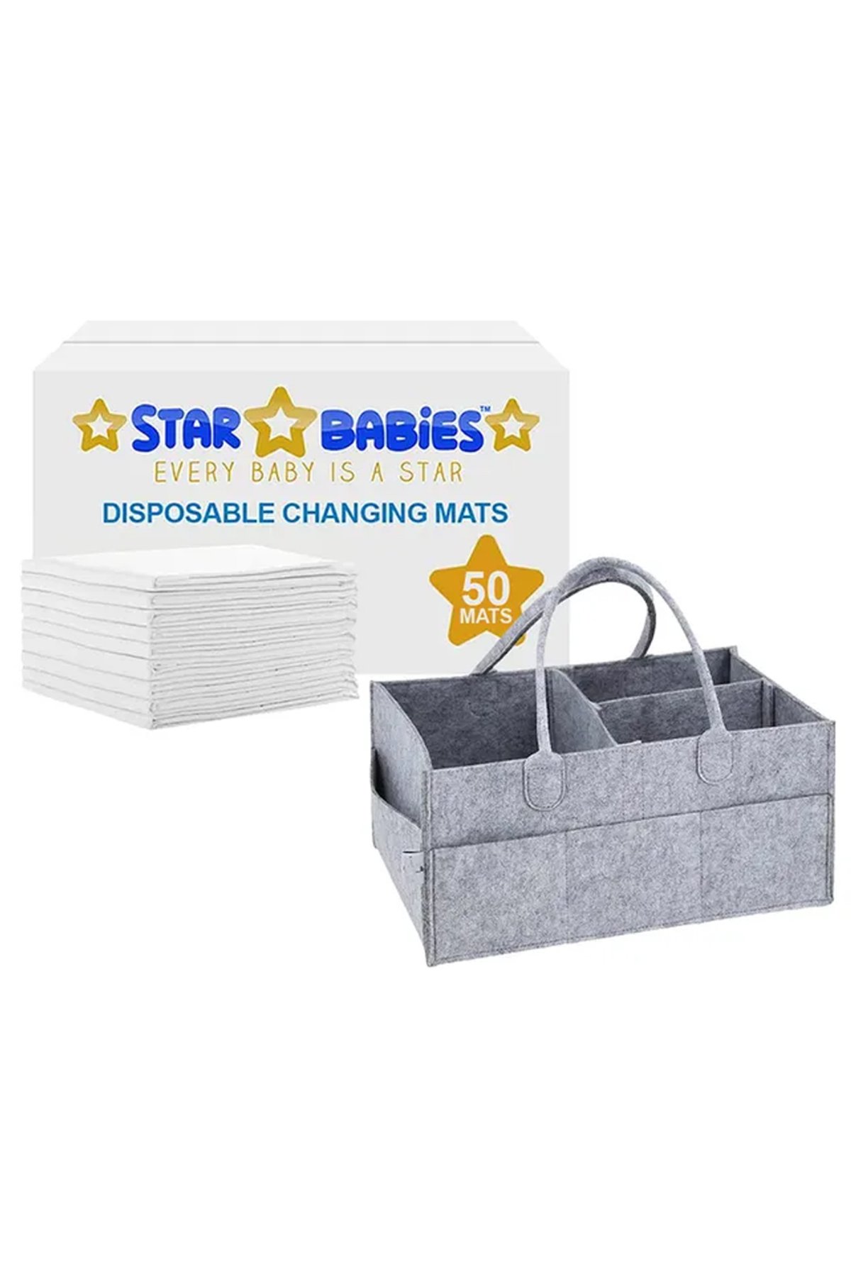 STAR BABiES - Diaper Caddy Organizer with Disposable Changing Mat 50pcs - Grey 1 STAR BABiES - Diaper Caddy Organizer with Disposable Changing Mat 50pcs - Grey