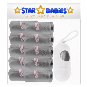 STAR BABiES - Scented Nappy Bag Pack of 10/150 Bags Grey & Assorted Dispenser
