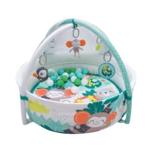 بساط حمام سباحة للأطفال من MOON Jungle Friends مع ناموسية + 20 كرة، Om+، بساط لعب للأطفال وصالة ألعاب رياضية