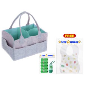 STAR BABiES - Diaper Caddy Organizer with Scented Bag Dispenser & Disposable Bibs - Grey