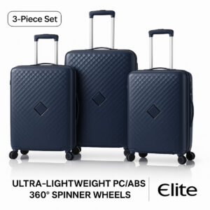 ELITE 3-Piece Hard-Shell Luggage Set (20/24/28) – Lightweight Spinner Suitcase – Dark Blue