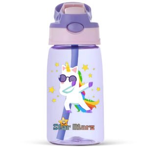 StarMarz Kids Sipper Water Bottle – Anti-Leak Cartoon Design For Girls – 480 Ml – Pink