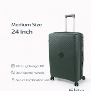 ELITE- Premium Hard-Shell Luggage 24 inch – Lightweight Spinner Suitcase – Dark Green