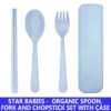 STAR BABiES Organic Fork, Spoon & Chopstick Set - Blue - 3 Pcs
