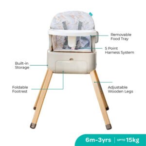 MOON HiteRite 4-in-1 Convertible -Baby Highchair-Booster-Dining Chair-Carry Box-Beige