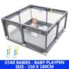 STAR BABiES - Baby Playpen With 4 Pull-Up Rings - Dark Grey - 180 x 150 cm