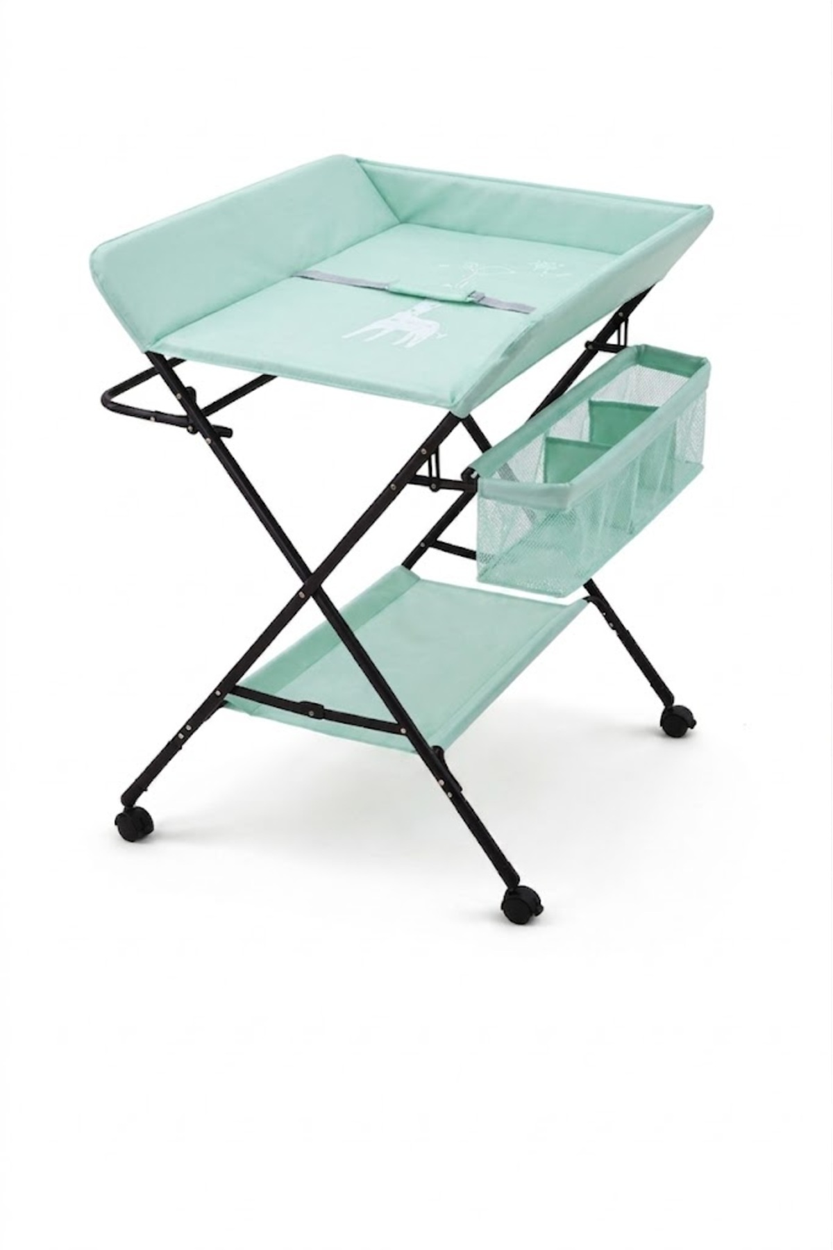 Portable Baby Changing Table with Storage Organizer & Wheels – Green 1 Portable Baby Changing Table with Storage Organizer & Wheels – Green