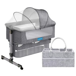 STAR BABiES Bedside Crib + Diaper Caddy_Gray