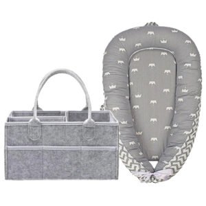 STAR BABiES Portable Lounger Sleeping Pod - Grey Stripe With Caddy Stripe - Grey