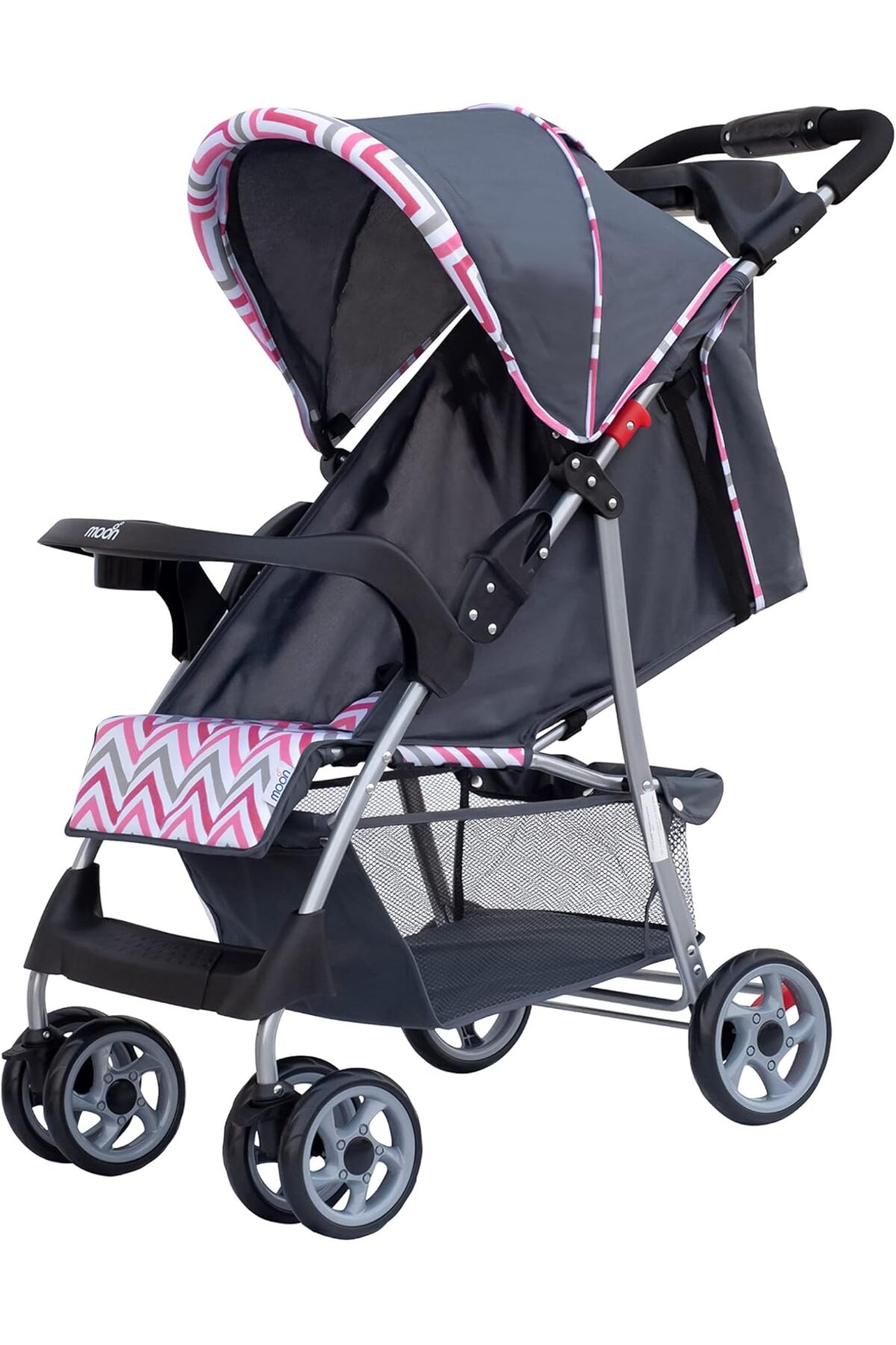 MOON Trek - One Fold Stroller - Pink Stripes 1 MOON Trek - One Fold Stroller - Pink Stripes