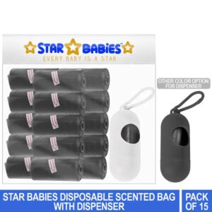 STAR BABiES Pack of 15/225 Bags Scented Nappy Bag Black & Assorted Dispenser