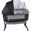 KIKIBEBE 3-In-1 Baby Bedside Crib – Portable, Adjustable With Storage Basket, Mosquito Net & Breathable Mattress – Dark Grey