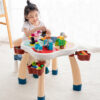 KIKIBEBE Plum Blossom Shape Building Block Table With Chair – 100 Pieces Building Blocks – Deep Lake Green