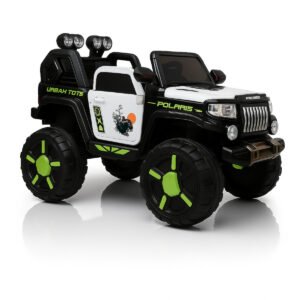 URBAN TOTS-Jeep Pollris Battery Operated Jeep For Kids With Wireless Remote Control - 12V8Ah Battery, 15000 Rpm Tyre Motor, 7000 Rpm Steering Motor-Green and Black