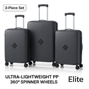 ELITE 3-Piece Hard-Shell Luggage Set (20/24/28) – Lightweight Spinner Suitcase – Dark Grey