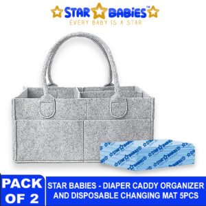 STAR BABiES - Baby Diaper Caddy Portable Organizer With Disposable Changing Mat - 5Pcs - Blue