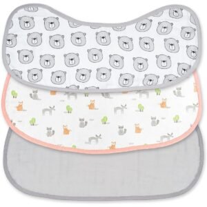 MOON Organic Burpy Cloth. (8 Layer)-Bear, Forest,& grey