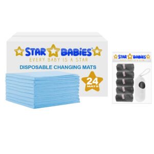 STAR BABiES Disposable Changing Mats + Scented Bag With Dispenser Blue & Black - 30 Pieces